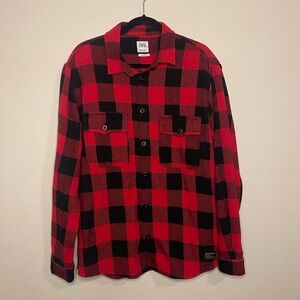 ZARA Red & Black Plaid Button Up Men's Flannel Long Sleeve Shirt